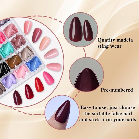 576pc Medium Press on Nails Almond Fake Nails Full Cover Acrylic Nails Press ons - Picture 3 of 8